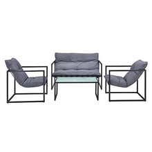 casa.pro Set Mobili da Giardino Completo di 2 Poltrone e 1 Divano da Esterno con Cuscini in Olefina e 1 Tavolino con Piano in Vetro - Nero e Grigio