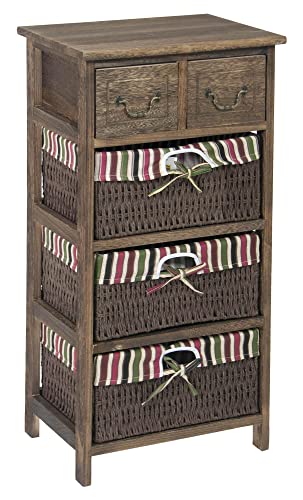 fumer Cassettiera 2 Cassetti in Legno 3 Cesti in Vimini 40x30x75 cm Nelia Noce