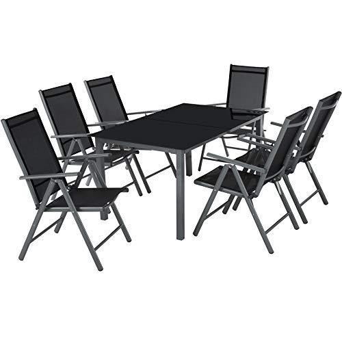 TecTake Alluminio Set mobili da Giardino 6+1 Tavolo sedie Pieghevole arredo Esterno - Disponibile in Diversi Colori - (Grigio Scuro | No. 402166) - Arredi Casa
