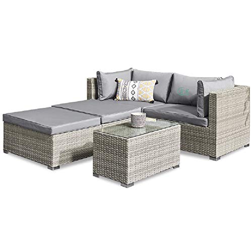 Aimir Set di Mobili da Giardino per Esterni, Set di 5 Pezzi da Giardino Combinazione Divano da Giardino Conversazione Sedia in Rattan Tavolino Set per Il Tempo Libero Mobili Creativi
