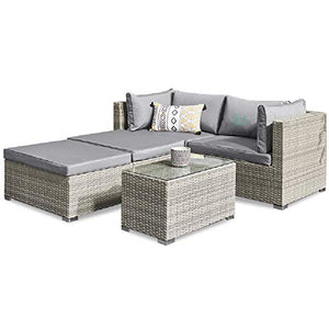 Aimir Set di Mobili da Giardino per Esterni, Set di 5 Pezzi da Giardino Combinazione Divano da Giardino Conversazione Sedia in Rattan Tavolino Set per Il Tempo Libero Mobili Creativi