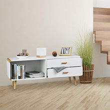 Relaxdays 10020980 Credenza con Angoli Arrotondati 2 Cassetti Mobile Lungo Basso per TV con Gambe HxLxP: 48 x 120 x 40 cm Bianco