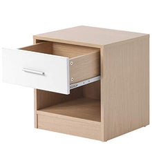 Wealthgirl - Comodino, cassettiera, 1 cassetto e 1 ripiano con maniglie e guide in metallo, unico piano fisso bianco e rovere