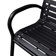 Panca da giardino con telaio in metallo, poltrona da giardino per 3 persone, sedia da giardino moderna a doghe per cortile, terrazzo, parco, 125 x 60,5 x 80,5 cm