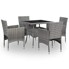 Tidyard Set 5 pz da Pranzo da Giardino in Polyrattan Nero/Grigio e Vetro,Set da Giardino Tavolo e Sedie in Rattan,Set Tavolo e Sedie da Pranzo da Giardino Esterno,Tavolo e 4 Poltrone in Rattan