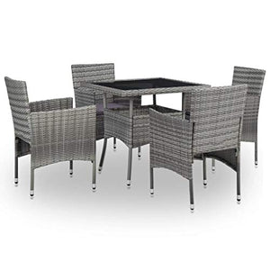 Tidyard Set 5 pz da Pranzo da Giardino in Polyrattan Nero/Grigio e Vetro,Set da Giardino Tavolo e Sedie in Rattan,Set Tavolo e Sedie da Pranzo da Giardino Esterno,Tavolo e 4 Poltrone in Rattan
