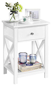 WSZMD Tavoli da Comodino Tavolo da Comodino in Legno A Forma di Comodino in Legno con Scaffale per Camera da Letto, Soggiorno Bianco 40x30x55cm, Comodino