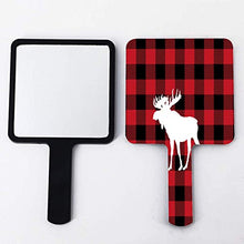 Specchio a mano, rosso bufalo plaid alce quadrato palmare specchio con maniglia per trucco casa salone di viaggio uso 9 cm L x 16 cm L