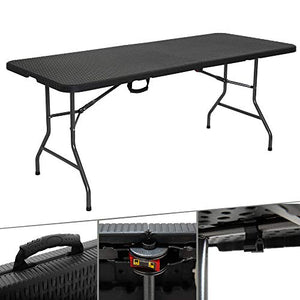 Arebos Tavolo da Buffet | Pieghevole | 180 x 75 x 74 cm | Effetto Rattan | 6 Persone | Incluso Maniglia per Il Trasporto