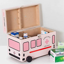 YLX Cassetta Medicinali Bambini Decorativa in Legno Portatile Grande capacità,Simpatico Cartone Animato Forma Ambulanza Doppio Strato Scatola Medicine Uso Domestico,Chiusura Sicurezza,Pesa Circa 2 kg