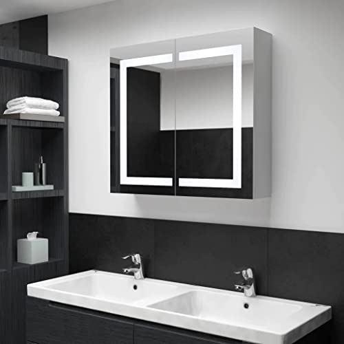 vidaXL Armadietto Bagno con Specchio e Luci LED con Ante e Ripiani Interni Elegante Moderno Funzionale Mobiletto Pensile 80x12,2x68 cm MDF e Melamina