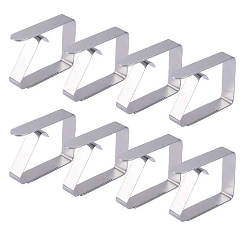 FT-SHOP Tovaglia Clip 8 Pezzi Acciaio Inox Fermatovaglia Tavolo Panno Copertura Pinza per Esterno Picnic Terrazzo Giardino Campeggio Argento
