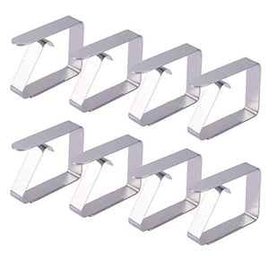FT-SHOP Tovaglia Clip 8 Pezzi Acciaio Inox Fermatovaglia Tavolo Panno Copertura Pinza per Esterno Picnic Terrazzo Giardino Campeggio Argento