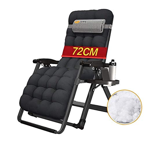 Lettino Prendisole Sedie a Sdraio reclinabili, Sdraio a gravità Zero per Esterni Home Chair Sedia a Sdraio Pieghevole con Supporto in Cotone 420lbs Chaise Longue (Color : Black)