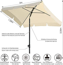 MVPower Ombrellone, 200 x 125cm Ombrellone da Giardino, Ombrellone Rettangolare UV UPF 50+, Ombrellone da Spiaggia Impermeabile con Meccanismo di Inclinazione, 180g/m², per Giardino, Balcone, Terrazza