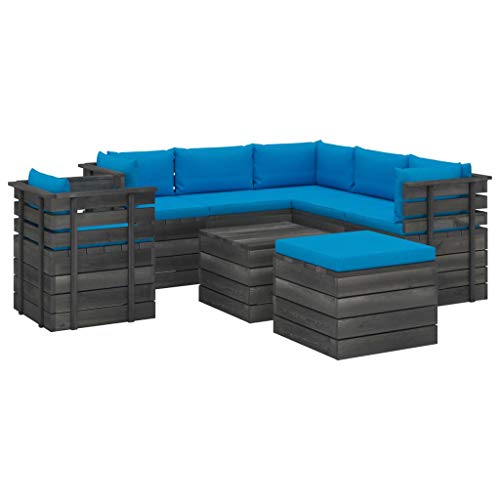 FAMIROSA Set Divani da Giardino su Pallet 8 pz con Cuscini Massello Pino-2035