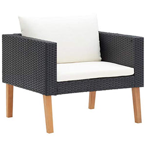 vidaXL Divano da Giardino Singolo con Cuscini Sofà Dormeuse Chaise Longue Poltrona Salotto Esterno Divanetto Canapè Arredo in Polyrattan Nero