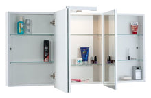Mebasa Telia MYB904511T - Armadietto con Specchio Effetto 3D, 3 Ante, 6 Ripiani in Vetro, Chiusura Softclose, Luce di cortesia, preassemblato
