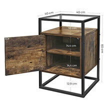 VASAGLE Comodino, Tavolino in Vetro con Scomparto, Tavolino per Camera da Letto, Soggiorno, Salotto, Vetro Temperato Robusto, Assemblaggio Facile, Design Industriale, Marrone Vintage LNT05BX