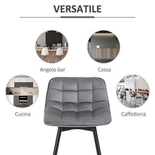 homcom Set 2 Sgabelli da Bar Sedie Imbottite per Salotto Stile Nordico, Rivestimento Velluto e Poggiapiedi, Grigio, 45x47x88cm