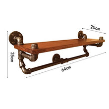 Dongyd Scaffale per Tubi Industriale Vintage Americano, Parete Camera da Letto Soggiorno mensola in Legno massello, Porta Asciugamani da Bagno 64cm * 20cm * 25cm