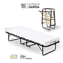 Brandina Pieghevole con Materasso Singolo, ALTO 10 cm, GEL MEMORY FOAM e AIRTECHFOAM+, 80x190, Letto 15 Doghe Legno Certificato, Struttura Robusta Antiruggine con Ruote, Casa Campeggio Lettino Garda