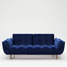Divano trasformabile in letto PLAYBOY, velluto blu, piedi stabili in legno massiccio, divano letto con schienale regolabile, divano a due posti, a 3 posti, divano letto, design retrò, stile club