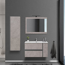 Mobile bagno sospeso 90/110 cm, cassetti e ante con chiusura rallentata, completo di specchio e lavabo in ceramioa (Effetto Pietra Beige, Mobile 90 con lavabo e specchio)