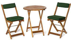 Deliano - Set da balcone Kreta, in acacia con cuscini, pieghevole, 2 sedie e 1 tavolo rotondo