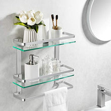 KES Mensola Bagno Vetro con Portasciugamani, Mensola Vetro Temperato 8MM di Spessore, 2-Livelli Mensola con Porta Asciugamani da Parete Alluminio Argento, A4127B