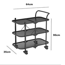 WY&WY Carrello da Bar Cucina Multifunzione rotolamento Carrello a 3 Piani Carrello di stoccaggio con Ruote e Maniglie per Cucina Trucco Bagno,Nero