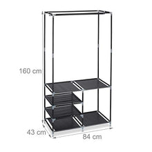 Relaxdays Appendiabiti con Scarpiera, 160x84x43 cm, Guardaroba con Ripiani per 10 Paia di Scarpe, Asta Attaccapanni, 60% Ferro 30% Pile 10% plastica, Nero/Trasparente, 1 pz