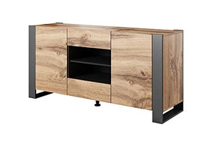 BIM Furniture Comò NUNKI 164 cm Credenza Highboard Armadio Wotan Rovere Antracite Due Ripiani Due Cassette