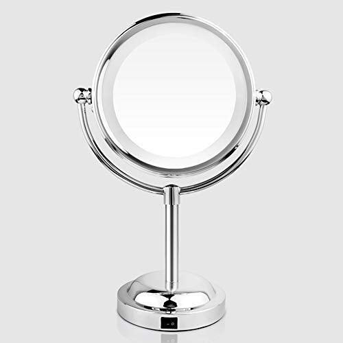 MGEU Specchi per Trucco,in Piedi 6 Pollici A LED A Doppia Faccia Desktop 1X, Ingrandimento Hotel 3X con Batteria Specchietti da Tavolo A Specchio Rotante USB Vanity