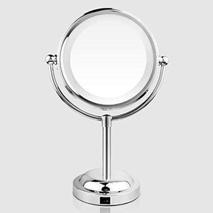 MGEU Specchi per Trucco,in Piedi 6 Pollici A LED A Doppia Faccia Desktop 1X, Ingrandimento Hotel 3X con Batteria Specchietti da Tavolo A Specchio Rotante USB Vanity