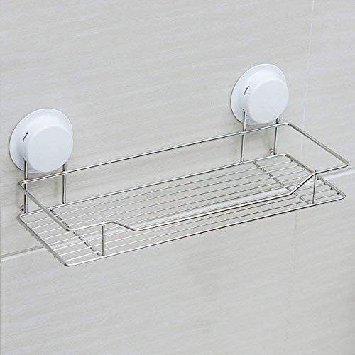 UWY Mensola da Bagno Rettangolare Senza Foratura Cestello portaoggetti in Acciaio Inossidabile Supporto per Ventosa Resistente Supporto per Doccia a Parete 1 ripiano Staffa Argento