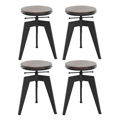 IKAYAA Sgabelli da Bar, Set 4 Sedie Industriale Sgabello Bar Naturale Legno di Pino Piano Girevole Cucina Pranzo Angolo Sedia Regolabile in Altezza Industrial Style Bar Stool (4 Pezzi)