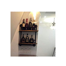 ZTH Loft Retro Mensola A Muro in Legno Mensola A Muro per Vino in Vetro Portabottiglie 2 Strati Portabottiglie da Parete in Metallo 5 Bottiglie Portabottiglie da Vino Free Standing A+