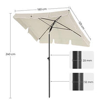 SONGMICS Ombrellone da Balcone Rettangolare 1,8 x 1,25 m, Protezione UPF 50+, Parasole Inclinabile, Telo Rivestito in PA, Borsa da Trasporto, Giardino Terrazzo, Base Non Inclusa, Beige GPU180M01