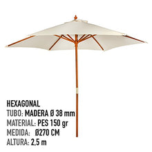 Aktive 53874 - Ombrellone esagonale diametro 270 cm - Telaio di legno 38 mm - Colore panna