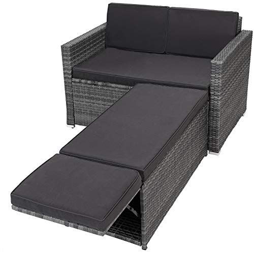 Casaria Divano Lounge 2 Posti Divanetto da Giardino Cuscini Pouf Mobile Chaise Longue Mobili Balcone