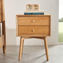 Comodino in Legno Massello, Comodino 2 Cassetti, Tavolo Laterale Divano, Mobili da Camera da Letto in Rovere Bianco Storage E Custodia da Comodino