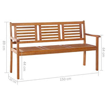 Panca da giardino in eucalipto a 3 posti, seduta in legno massiccio da 1,5 m, resistente alle intemperie, con finitura ad olio