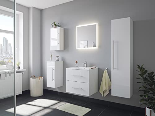 Set di mobili da bagno Firenze 60 (5 parti/A) incl. specchio a LED bianco lucido