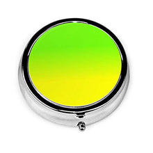 Contenitore rotondo per pillole con 3 scomparti, in metallo, per medicine, vitamine, colore verde neon e giallo fluo, per viaggi all'aperto