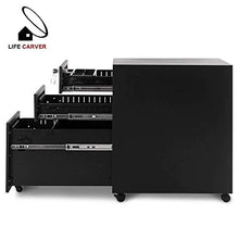 JXJ Comodino Nero Comodino con Ruote Armadio per Ufficio con 3 cassetti per Soggiorno, Camera da Letto, Ufficio