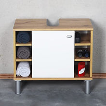 RICOO WM100-EW-W Mobile Bagno 60x54x32cm Mobiletto sotto-lavabo Armadio salvaspazio Arredamento Copricolonna Legno Rovere Marrone Porta Bianca