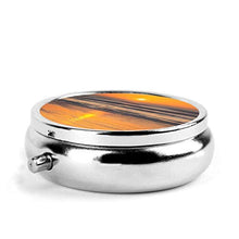 Scatola rotonda per medicina portatile, mini pillole in metallo, dispenser per pillole, borsa da tasca, regalo da viaggio, spiaggia e tramonto