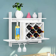 Goplus Portabottiglie da Parete Scaffale in Legno Portabicchieri Bianco 80x58,5x20 cm