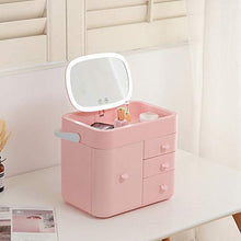 LFK Nuovo Multi-funzione USB Jack Storage Caso Cosmetico LED Touch Interruttore Trucco Specchio Creativo Mano Lampada Luce Trucco Box Bellezza Specchio